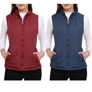 INSPIRE CHIC Women's Stand Collar Lightweight Gilet Quilted Zip Vest 2 Packs - 1 of 4
