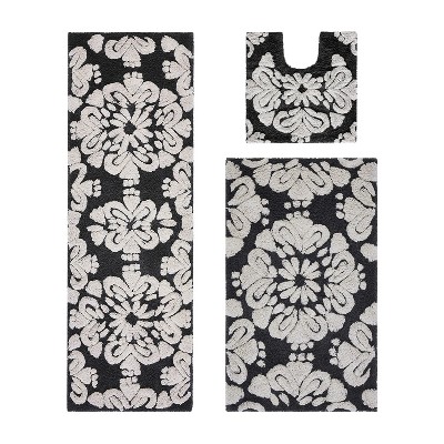 Medallion Collection 3 Piece 100% Cotton Tufted Bathroom Rug Set  with Non-Slip Backing, Machine Washable, Tumble Dry Bath Mat