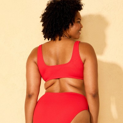 Shade & Shore Women's Textured Bralette Bikini Top - Shade & Shore™ Red M — фото 5