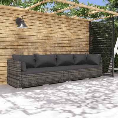 Garden Lounge Set Grey PE rattan, powder-coated steel, fabric vidaXL