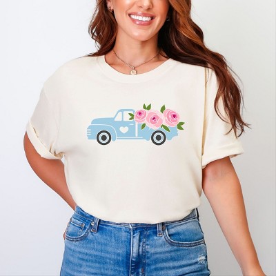Simply Sage Market Spring Retro Truck With Flowers Garment Dyed Tee