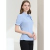 INSPIRE CHIC Women's Bow Tie Neck Solid Color Elastic Cuffs Elegant Office Short Sleeve Blouse - 4 of 4
