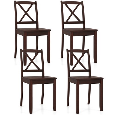Tangkula Dining Chair Set of 4 Kitchen Side Chairs w/ Rubber Wood Legs & Cross Back