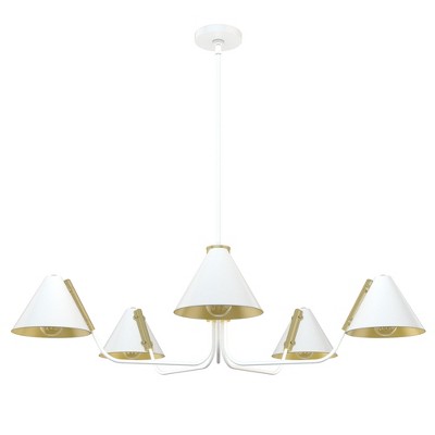 Hunter Fan Grove Isle 5-Light Chandelier Ceiling Light Fixture Matte White/Modern Brass
