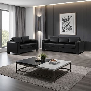 2-Piece PU Leather Sofa Set with Storage & Cup Holders - 1 of 4