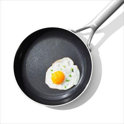 8" Silver Stainless Steel Non-Stick Frying Pan with Ceramic Coating