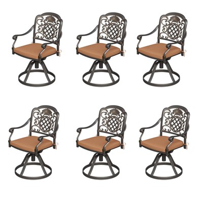 Swivel Patio Chairs Set of 2/4/6, Aluminum Outdoor Chairs with Removable Cushions, Metal Frame, Comfortable for Garden, Balcony, Indoor Use, Brown