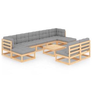 vidaXL Patio Furniture Set 10 Piece Outdoor Sectional Sofa Solid Wood Pine - Natural With Cushion - 1 of 4