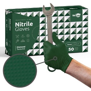 WeCare Diamond Textured Orange Nitrile Gloves, 8 Mil Thickness - Perfect for Industrial & Automotive Work, Green - 50 Pack - 1 of 4