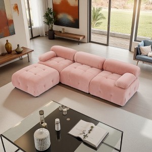 93" Modular L-Shaped Sectional Sofa, Velvet, Button Tufted, Reversible Ottoman - 1 of 4