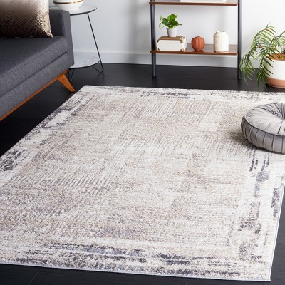 Ivory and Gray Synthetic Rectangular Area Rug, 5'3" x 7'6"