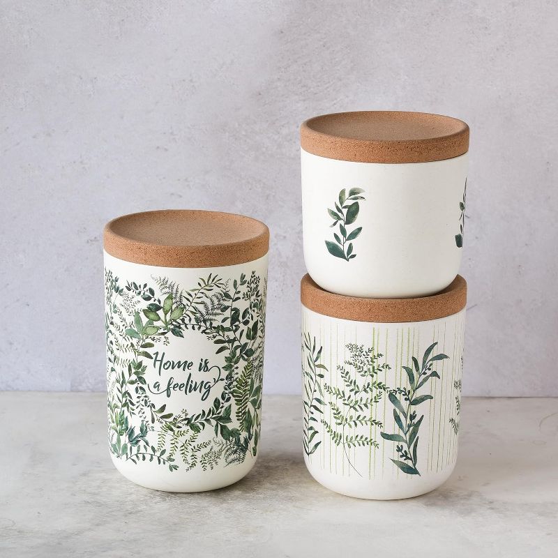 Plant-Based Sustainable Green Leaves Storage Jars, Airtight Decorative Canisters for Kitchen Counter, Cork Lid, 4 of 8