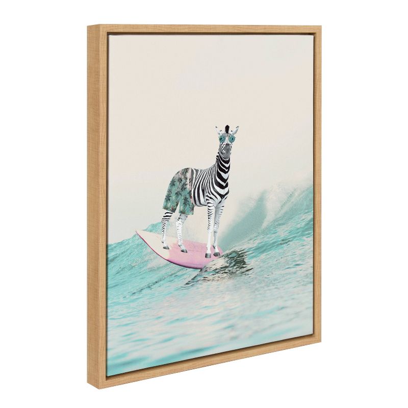 Kate &#38; Laurel All Things Decor 18&#34;x24&#34; Sylvie Zebra Surfer Framed Canvas Wall Art by July Art Prints Natural Modern Zoo Animal Ocean, 2 of 6