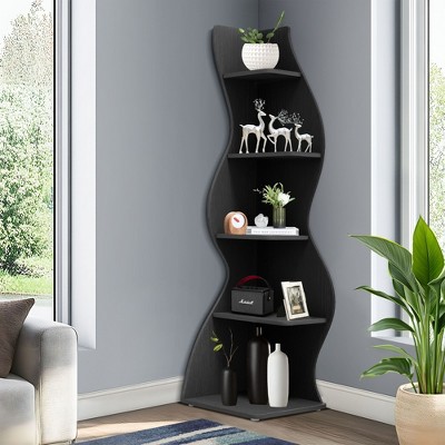 UbMelt Modern 5 Tier Book Shelf,Wall Corner Display Storage Bookcase for Home Office,Living Room,Bedroom
