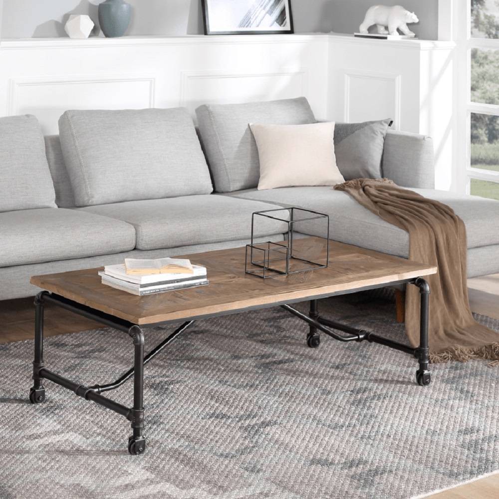 Boraam Barrow Rectangular Wood and Metal Coffee Table Natural/Black Finish
