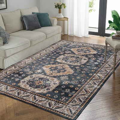 Coucheta Washable Area Rug - Vintage Distressed Rug, Low Pile Non-Slip Carpet for Living Room & Dining Room, Fade & Stain Resistant
