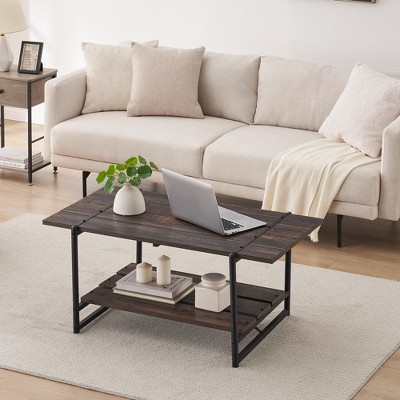 Coffee Table,2-Tier Living Room Table w/Storage Shelf,Metal Frame Sofa Table for Small Spaces,Multi-Functional Center for Home Office & Lounge