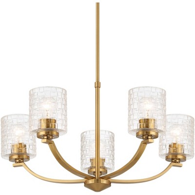 Possini Euro Design Caulfield Gold Metal Pendant Chandelier 26" Wide Modern Clear Textured Glass 5-Light Fixture for Dining Room