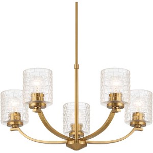 Possini Euro Design Caulfield Gold Metal Pendant Chandelier 26" Wide Modern Clear Textured Glass 5-Light Fixture for Dining Room - 1 of 4