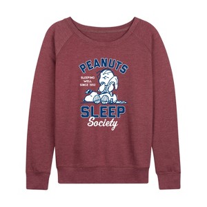Women's - Peanuts - Peanuts Sleep Society Lightweight French Terry Wide Neck Long Sleeve Shirt - 1 of 4