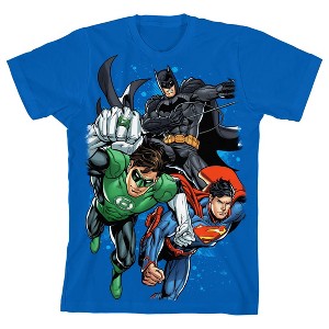 Justice League Heroes Charging Boy's Royal Blue T-shirt - 1 of 4