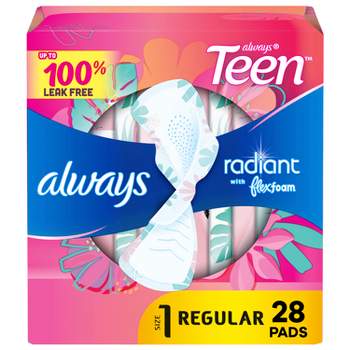 Always Radiant FlexFoam Teen Pads Regular Absorbency with Wings - Unscented - 28ct