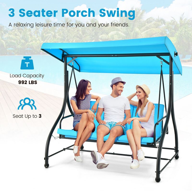 Tangkula 3-Seat Outdoor Converting Patio Swing Glider Adjustable Canopy Porch Swing, 5 of 11