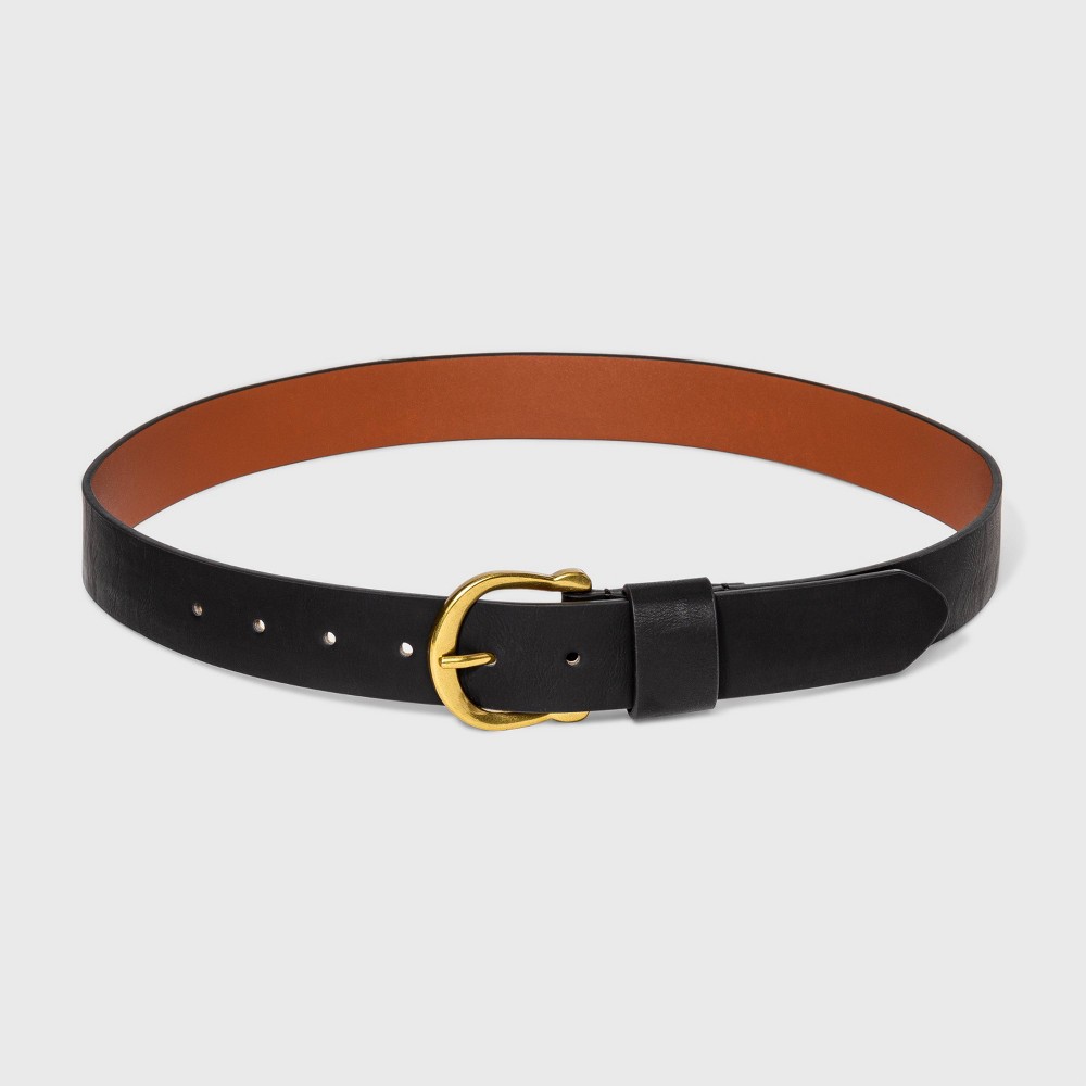 Photos - Belt Women's Solid Horseshoe  - Universal Thread™ Black XS: Buckle Closure, Wide Style