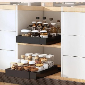 Expandable Pull Out Cabinet Organizer, Fixed With Adhesive, Movable Metal Drawers for Cabinets In Kitchen, Pantry or Bathroom - 1 of 4