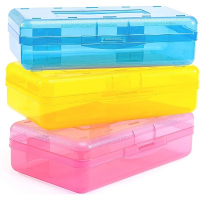 Paaaawaters 3 Pack Pencil Case, Large Hard Pencil Box Bulk, Clear Crayon Box Marker Pen Organizer