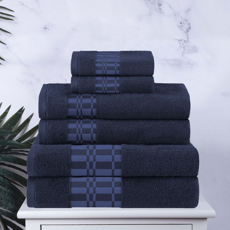 100% Cotton Medium Weight Geometric Border 6 Piece Assorted Bathroom Towel Set by Blue Nile Mills, 2 of 6