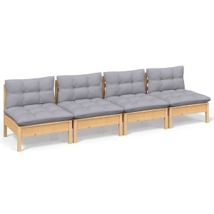 vidaXL Solid Pinewood Outdoor Patio Sofa - 4-Seater with Gray Cushions - Garden/Patio/Deck Modular Furniture - 1 of 4