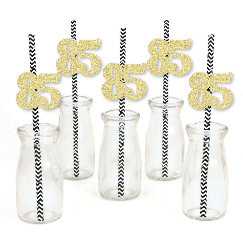 Big Dot of Happiness Gold Glitter 85 Party Straws - No-Mess Real Gold Glitter Cut-Out Numbers & Decorative 85th Birthday Party Paper Straws - 24 Ct, 2 of 8