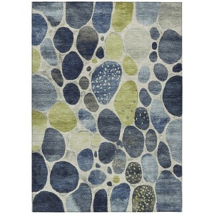 Denim Blue Ivory And Lime Green Geometric Washable Indoor Outdoor Area Rug - 1 of 4