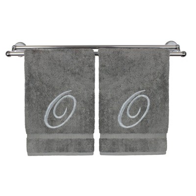 BC BARE COTTON Monogrammed Hand Towel, 100% Turkish Cotton - Set of 2 - Gray - Silver Script