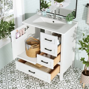 TIRAMISUBEST 30" Bathroom Vanity with Ceramic Sink, Freestanding Bathroom Vanity Cabinet with Soft Close Door, 3 Soft Close Drawers & Removable Tray - 1 of 4