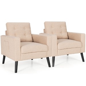 Costway Set of 2 Accent Armchairs Upholstered Single Sofa Chairs w/ 2-Side Pockets - 1 of 4