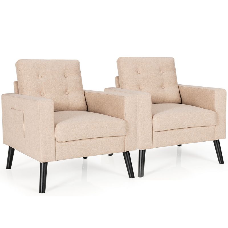 Costway Set of 2 Accent Armchairs Upholstered Single Sofa Chairs w/ 2-Side Pockets, 1 of 11