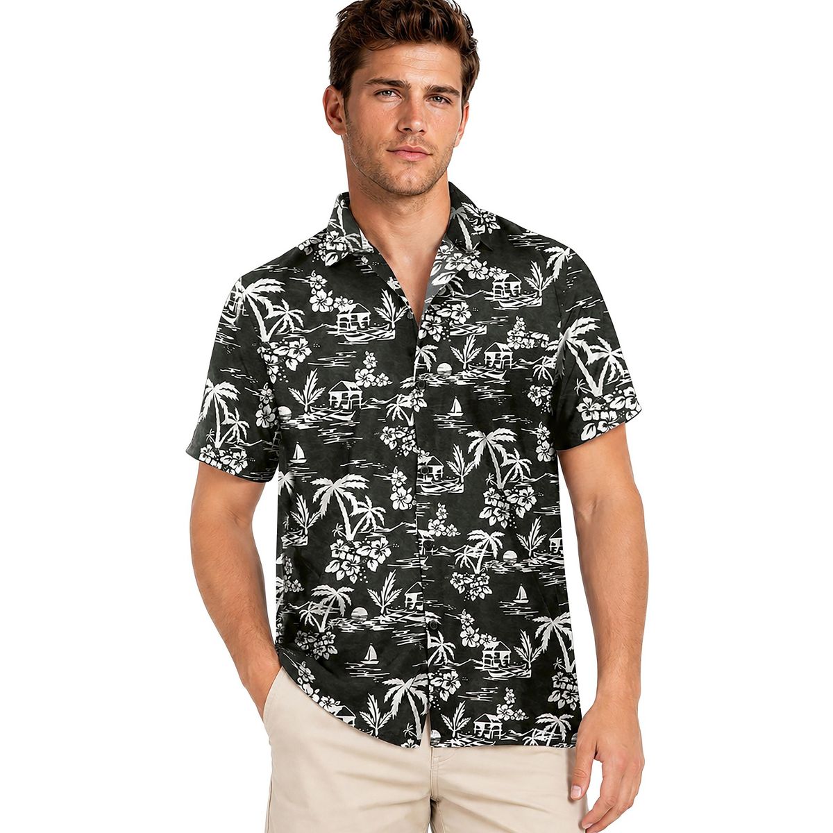 LA LEELA Men's Hawaiian Shirt Luau Vacation Summer 3X-Large Black Beach