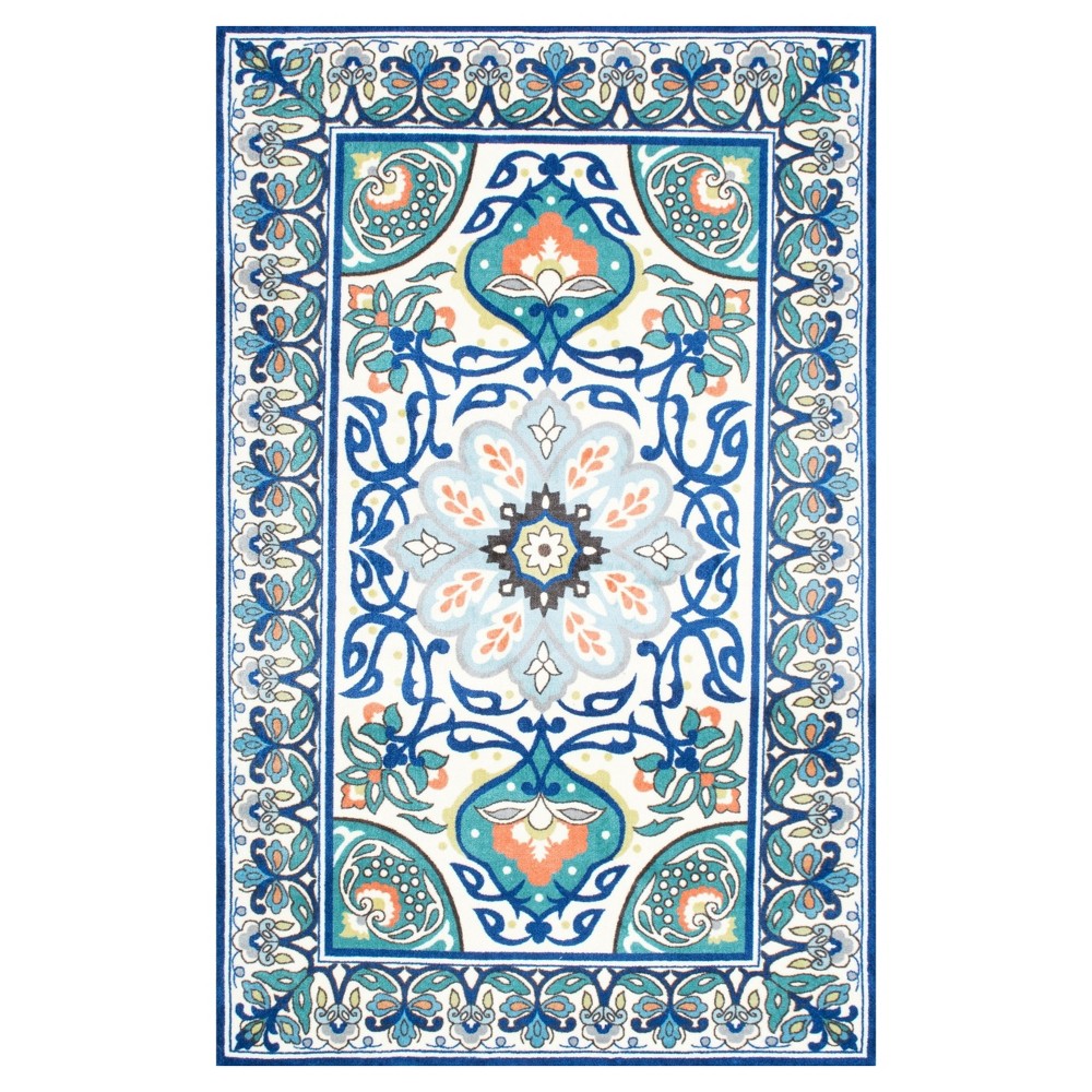 4'x6' Floral Leda Area Rug Blue - nuLOOM