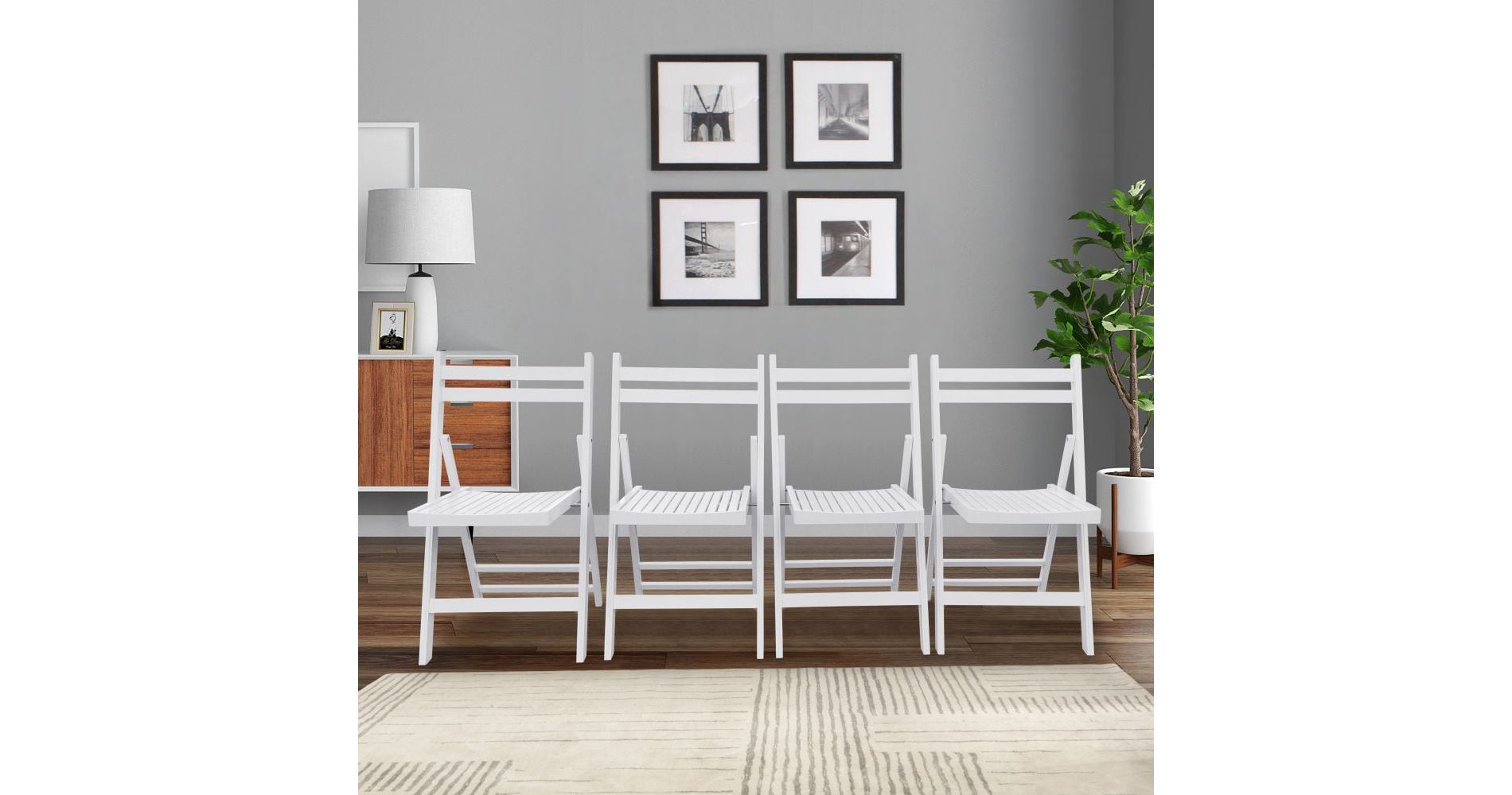 Aghana Digitals 4-Pack White Solid Wood Slatted Folding Chairs - Lightweight, Space-Saving, 220LBS White 7.09x18.7x37.8 in
