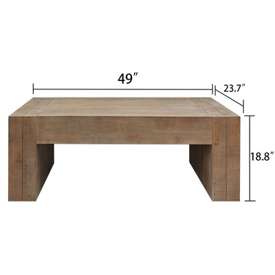CAVINAS Farmhouse 2-Tier Solid Wood Coffee Table for Living Room,Retro Rectangular Center Table,Living Room Furniture,Wood
