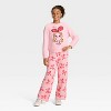 Girls' The Grinch 'Cindy Lou Who' Bows Printed Wide Leg Boucle Lounge Pants - Light Pink - 3 of 3