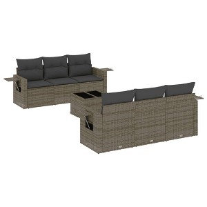 vidaXL 7 Piece Patio Sofa Set with Cushions Gray Poly Rattan - 1 of 4