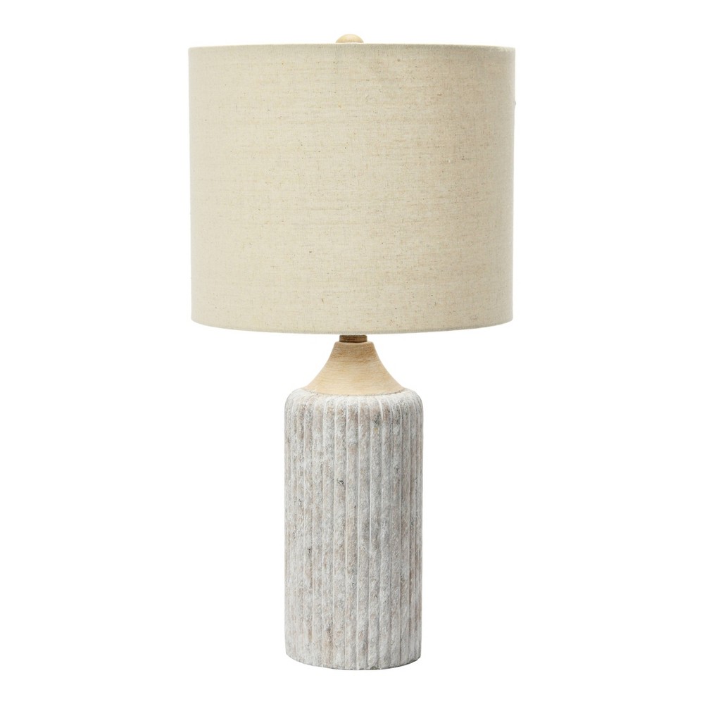 Photos - Floodlight / Street Light Storied Home 12" Round Cement Desk Lamp: Fluted Base, Linen Drum Shade, ET