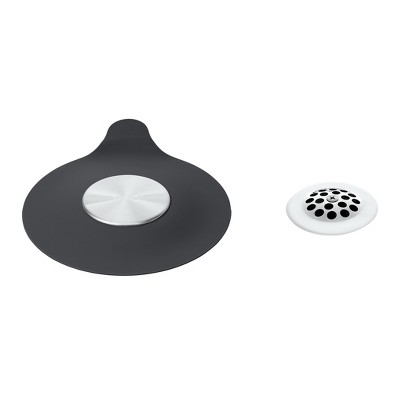 Gray Silicone and Stainless Steel Bathtub Drain Stopper
