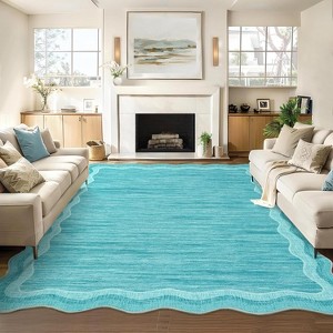 Solid Scalloped Modern Runner Rug, Non-Slip Low Pile Hallway Rug, Machine Washable for Kitchen, Entryway, Bathroom, Laundry Room - 1 of 4