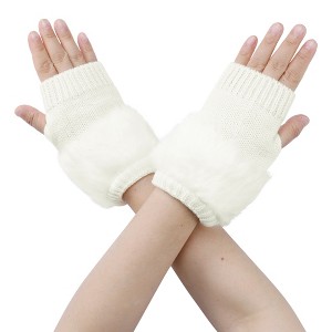 INSPIRE CHIC Women's Elastic Faux Fur Knit Half Finger Thumb Hole Wrist Sleeves Gloves for Windproof Dress 1Pair - 1 of 4