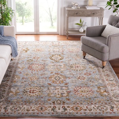 Hand-Knotted Blue and Ivory Synthetic Rectangular Rug
