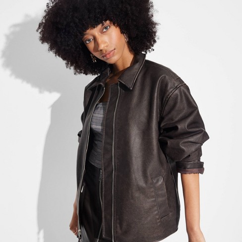 Bomber faux leather jacket best sale